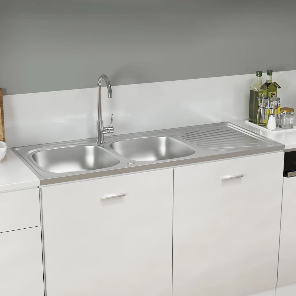 Vidaxl Sink Double Box 1200x600x155 mm rustfrit stål sølv