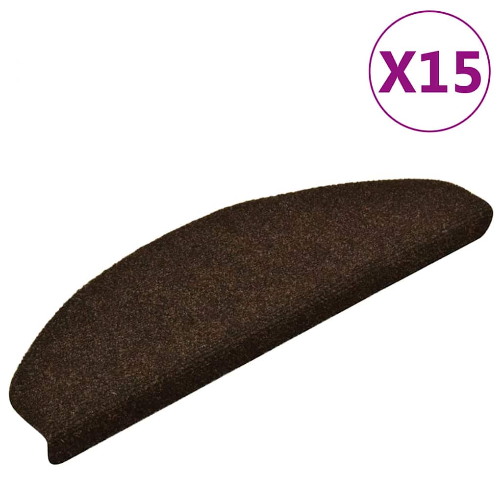 Vidaxl -Treppenmatten selbstadhäsiv 15 Stücke 65x21x4 cm braune halbrunde groß