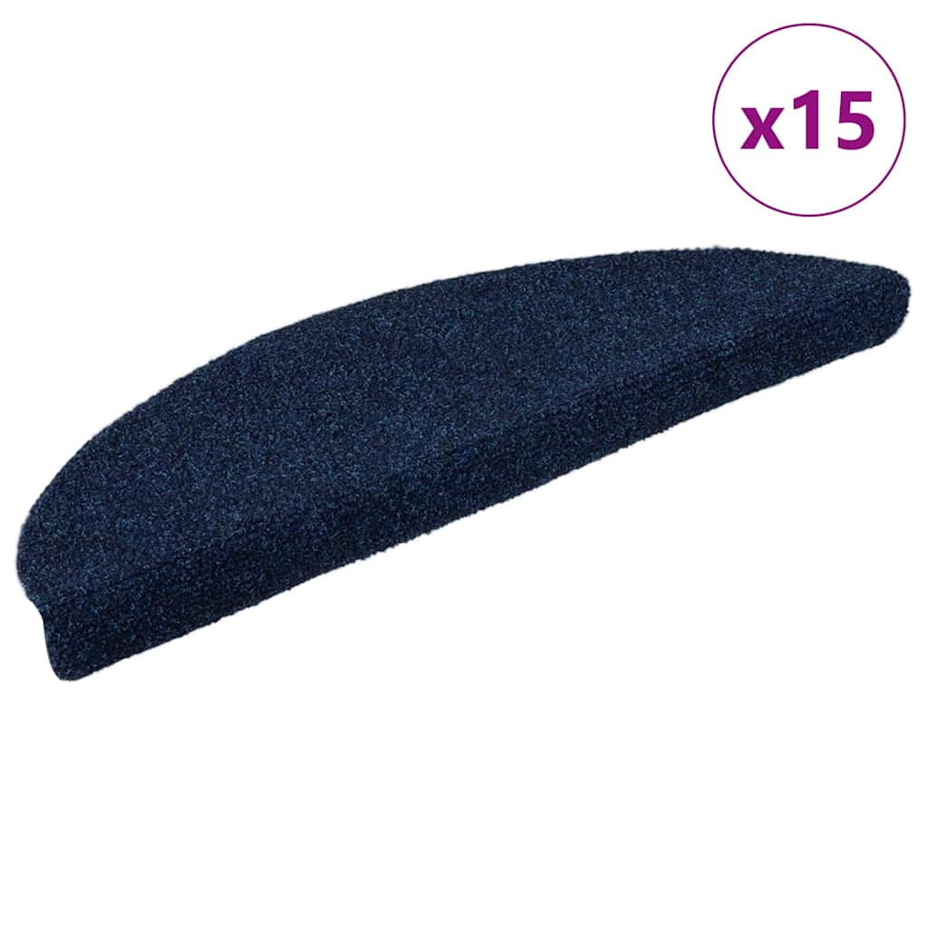 Vidaxl stair mats self -adhesive 15 st 65x21x4 cm needle felt navy blue