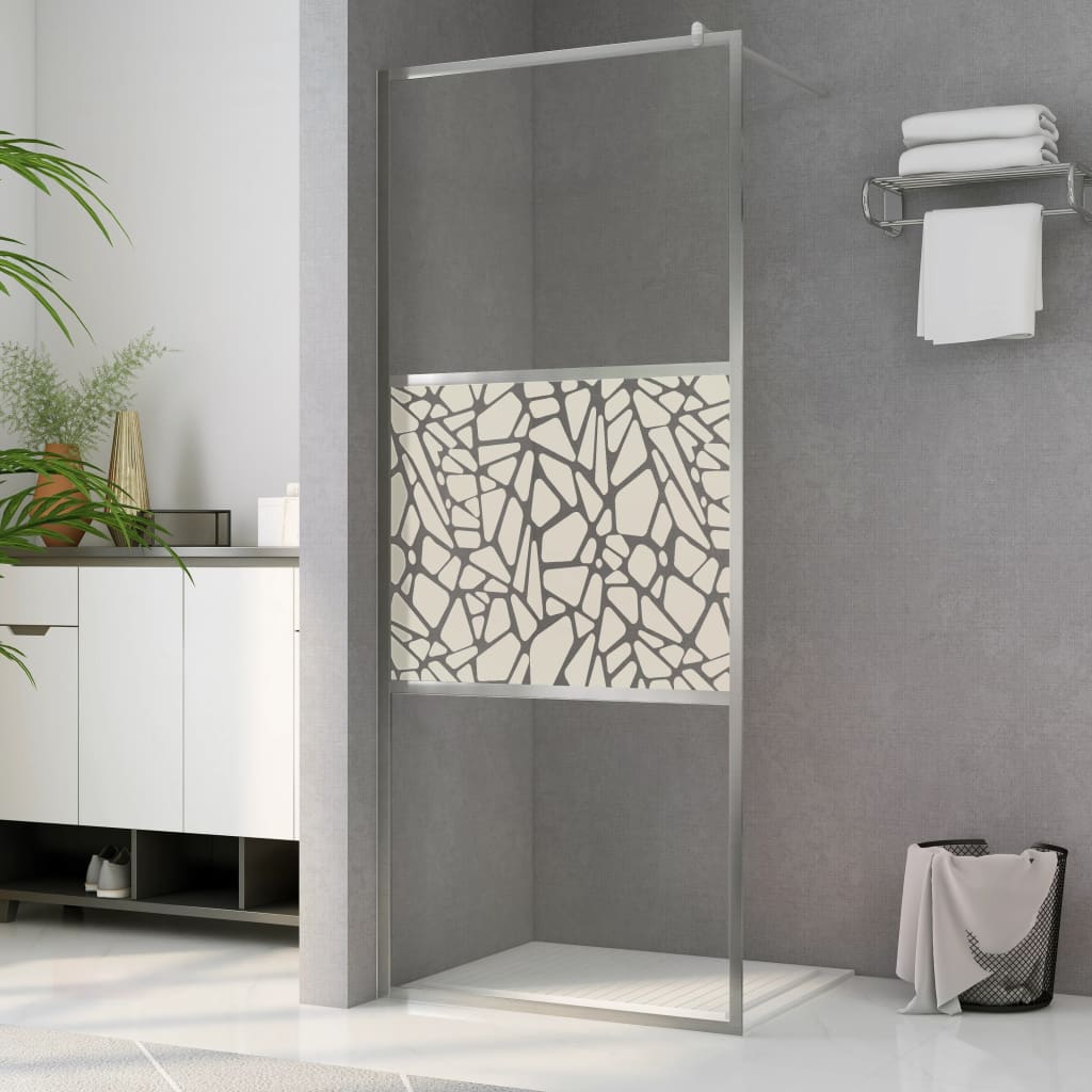 Vidaxl walk-in brusevæg med stenmotiv 115x195 cm ESG glas