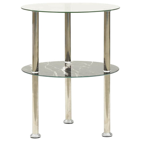 Vidaxl bijzettafel 2-laags 38cm gehard glas transparant en zwartmarmer
