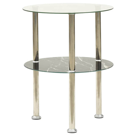 Vidaxl bijzettafel 2-laags 38cm gehard glas transparant en zwartmarmer