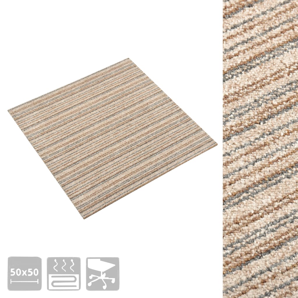 Baldosas de alfombra Vidaxl 20 st 5 m² 50x50 cm beige rayado