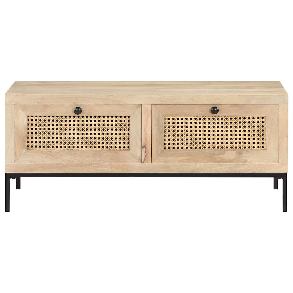 Vidaxl salontafel 90x50x37 cm massief mangohout en natuurlijk riet