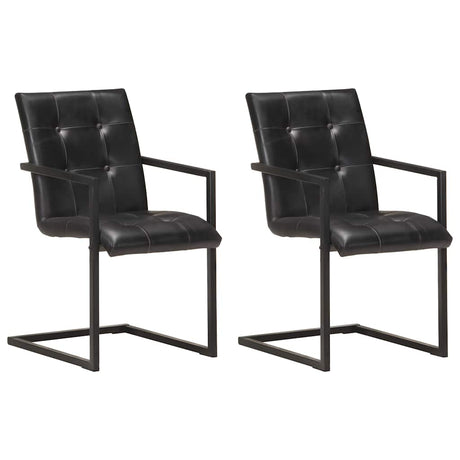 Vidaxl eetkamerstoelen 2 st echt leer zwart