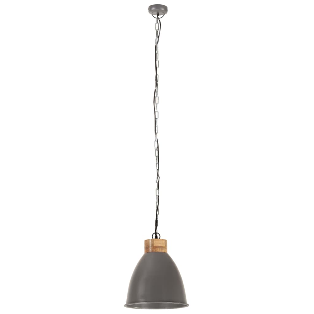 Vidaxl Hanging Lamp Industrial E27 35 cm Eisen und massives Holzgrau