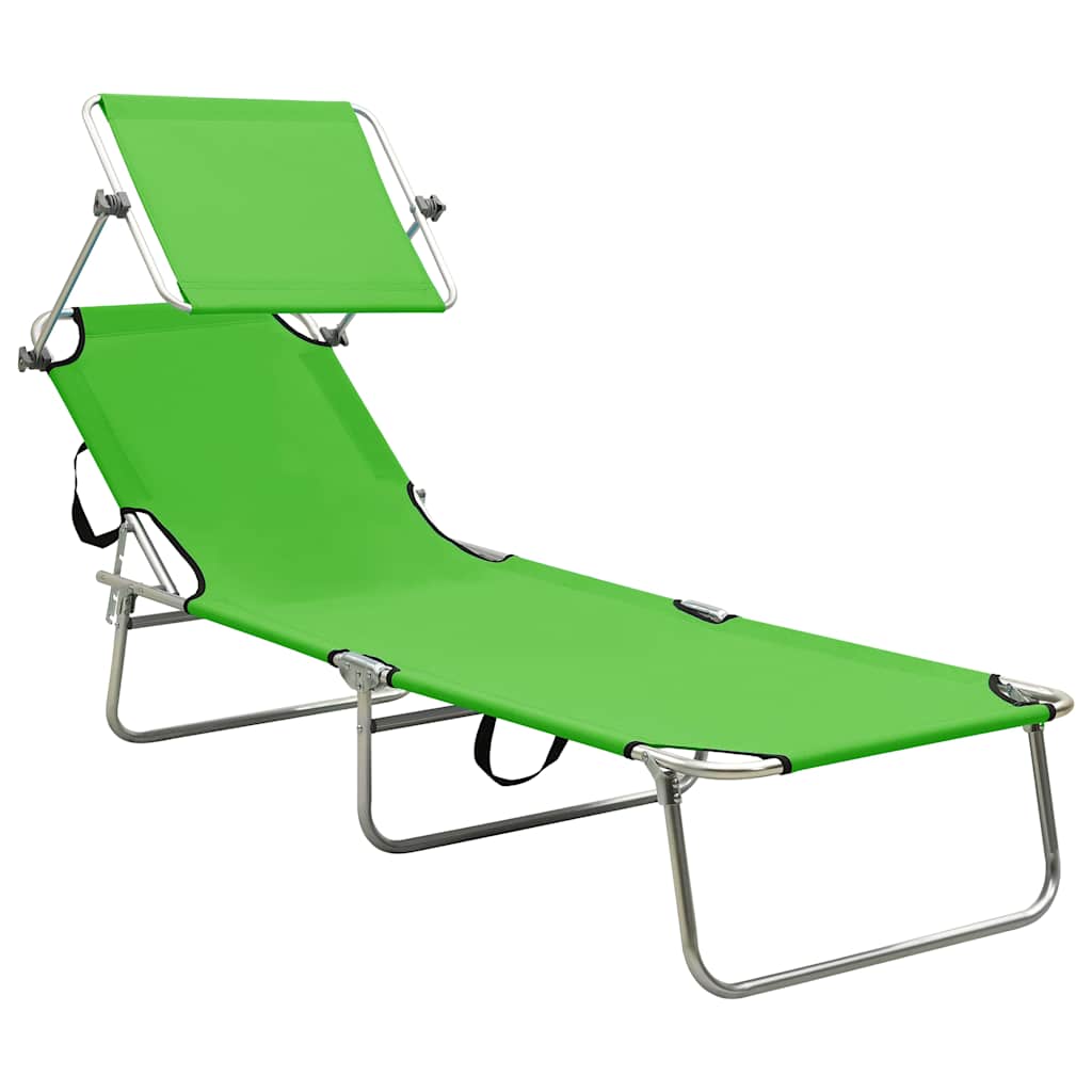 Vidaxl ligbed inklapbaar met luifel aluminium groen