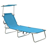 Vidaxl ligbed inklapbaar met luifel aluminium blauw