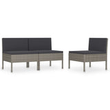 Vidaxl tuinstoelen 3 st met kussens poly rattan grijs