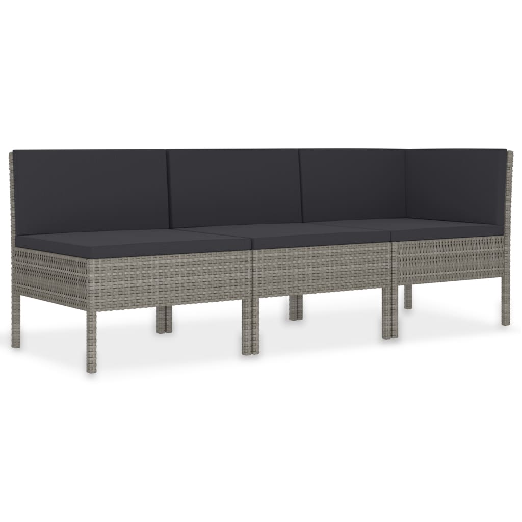 Vidaxl 3-delige loungeset met kussens poly rattan grijs