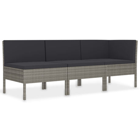 Vidaxl 3-delige loungeset met kussens poly rattan grijs