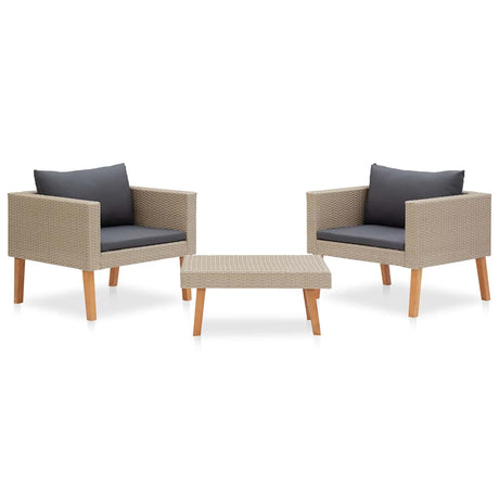 Vidaxl 3-delige loungeset met kussens poly rattan beige