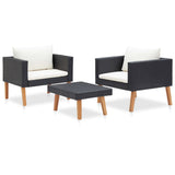 Vidaxl 3-delige loungeset met kussens poly rattan zwart