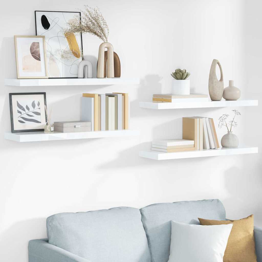 Vidaxl wandschappen zwevend 4 st 80x23,5x3,8 cm mdf hoogglans wit