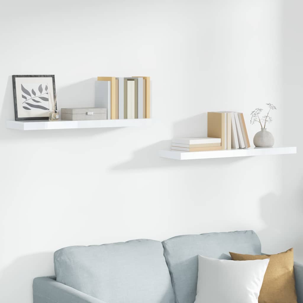 Vidaxl wandschappen zwevend 2 st 90x23,5x3,8 cm mdf hoogglans wit