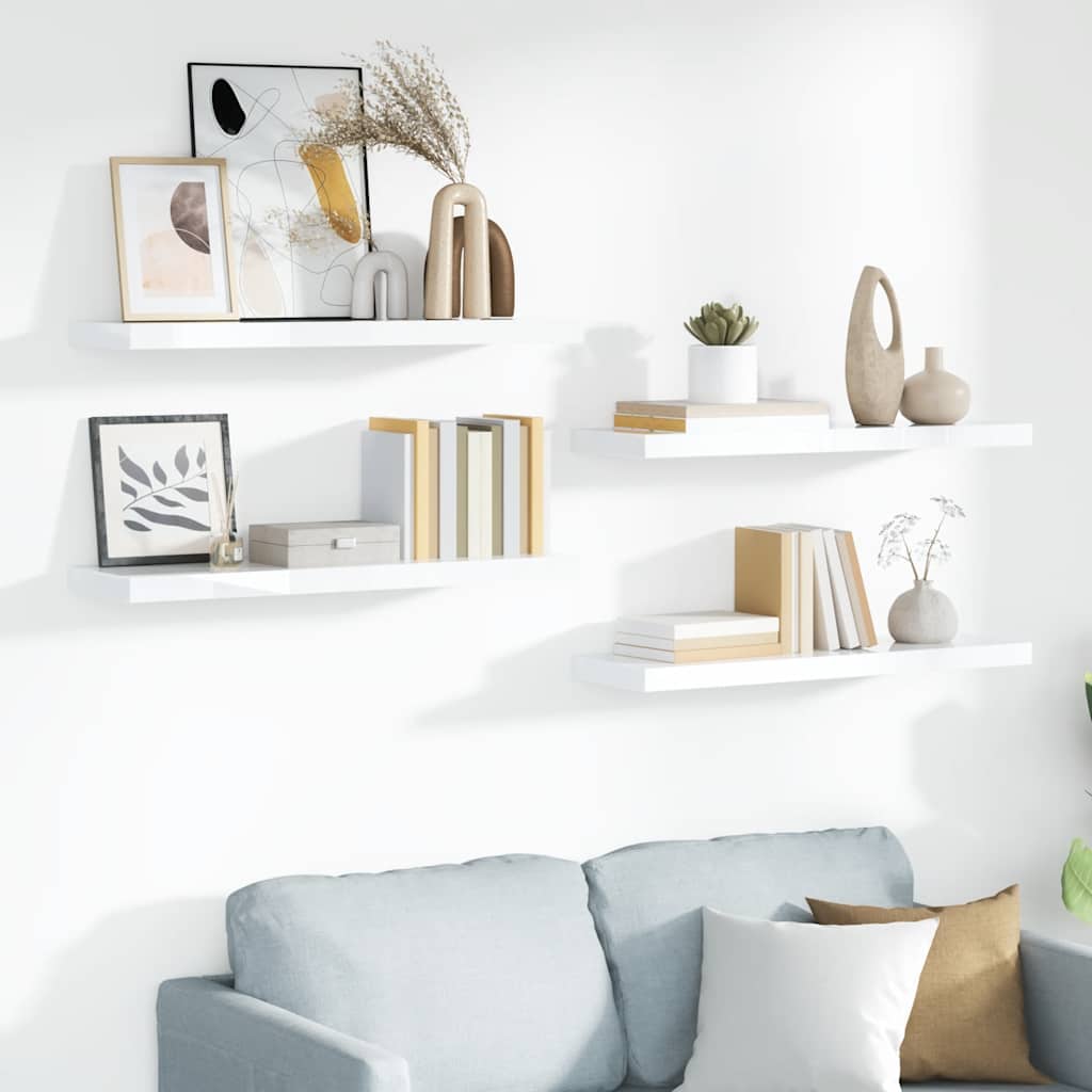 Vidaxl wandschappen zwevend 4 st 90x23,5x3,8 cm mdf hoogglans wit
