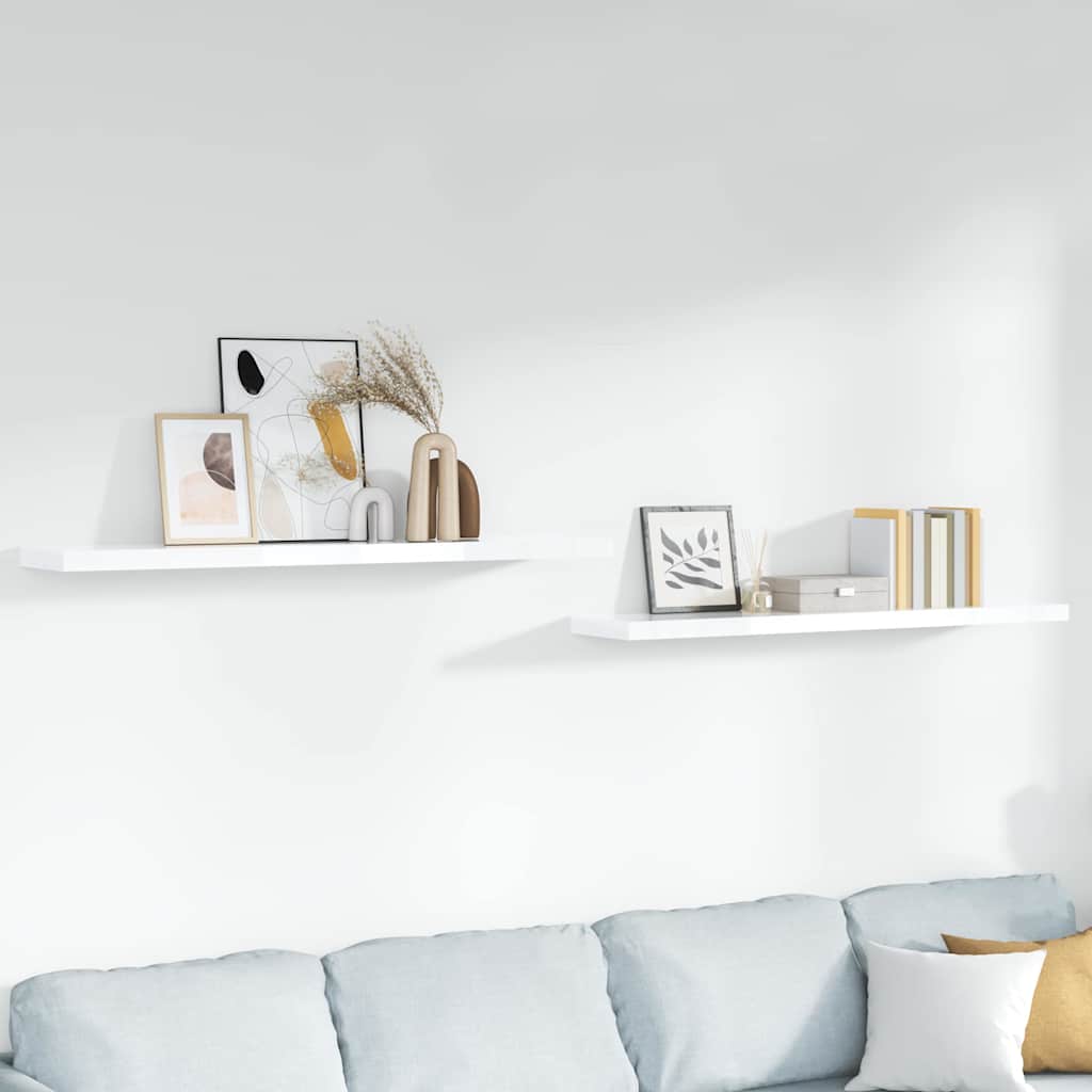 Vidaxl wandschappen zwevend 2 st 120x23,5x3,8 cm mdf hoogglans wit