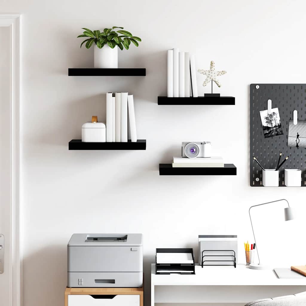 Vidaxl wandschappen zwevend 4 st 40x23x3,8 cm mdf hoogglans zwart