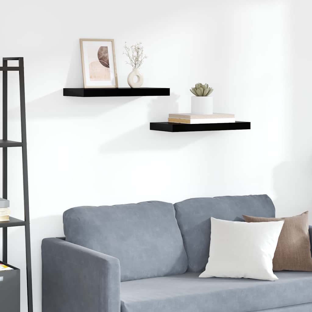 Vidaxl wandschappen zwevend 2 st 50x23x3,8 cm mdf hoogglans zwart