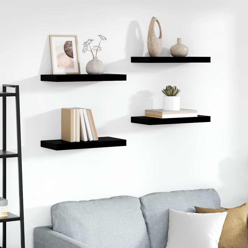 Vidaxl wandschappen zwevend 4 st 50x23x3,8 cm mdf hoogglans zwart