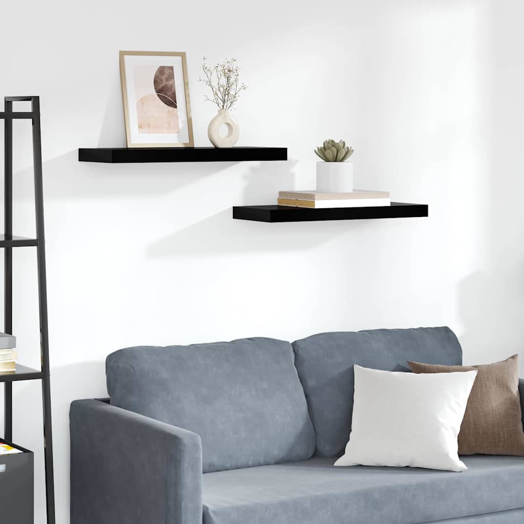 Vidaxl wandschappen zwevend 2 st 60x23,5x3,8 cm mdf hoogglans zwart