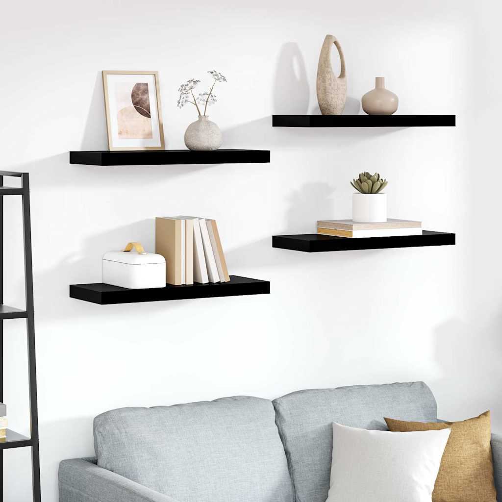 Vidaxl wandschappen zwevend 4 st 60x23,5x3,8 cm mdf hoogglans zwart