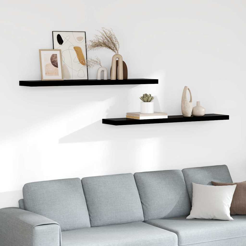 Vidaxl wandschappen zwevend 2 st 120x23,5x3,8 cm mdf hoogglans zwart