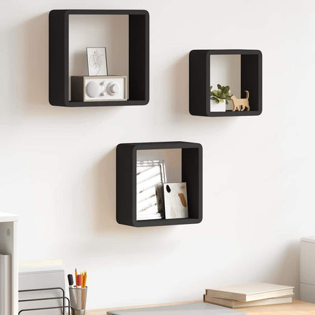Vidaxl wandschappen kubus 3 st mdf zwart