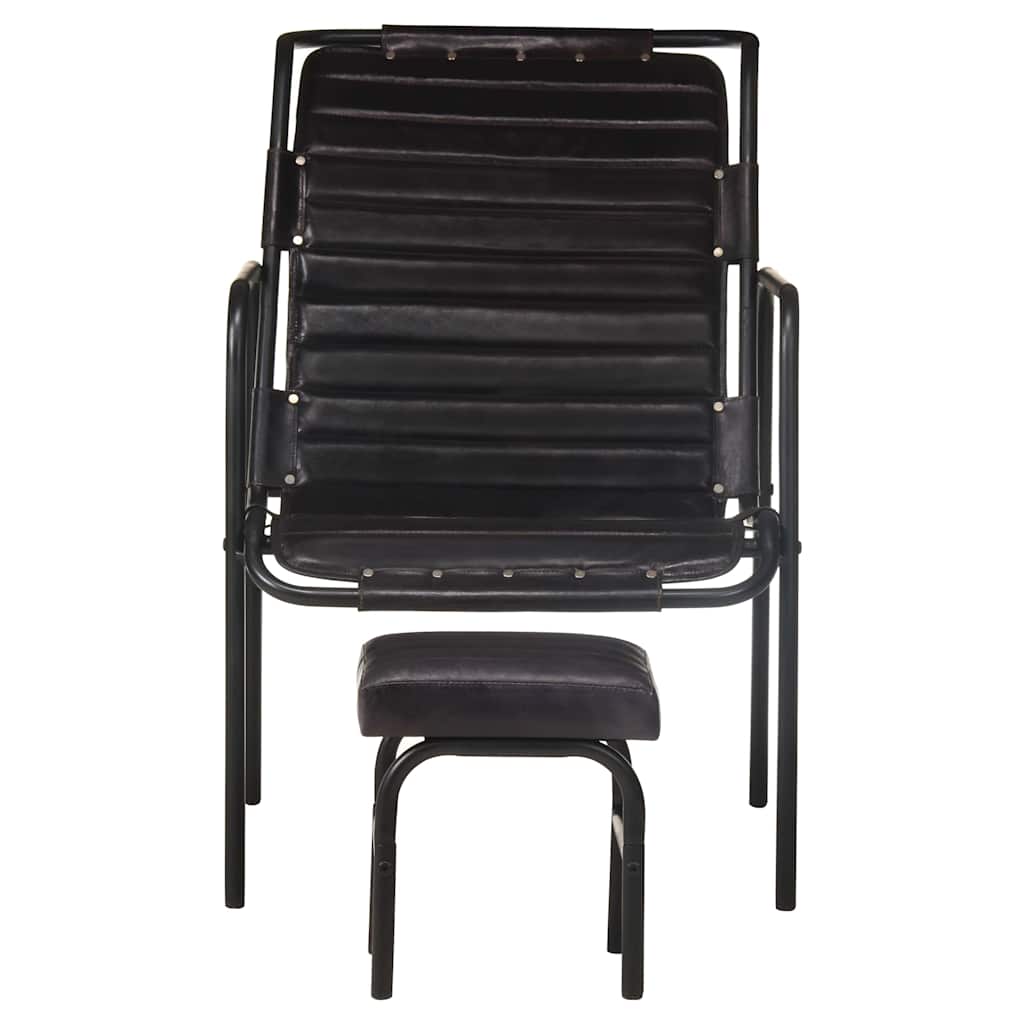 Vidaxl relaxfauteuil met voetenbankje echt leer zwart