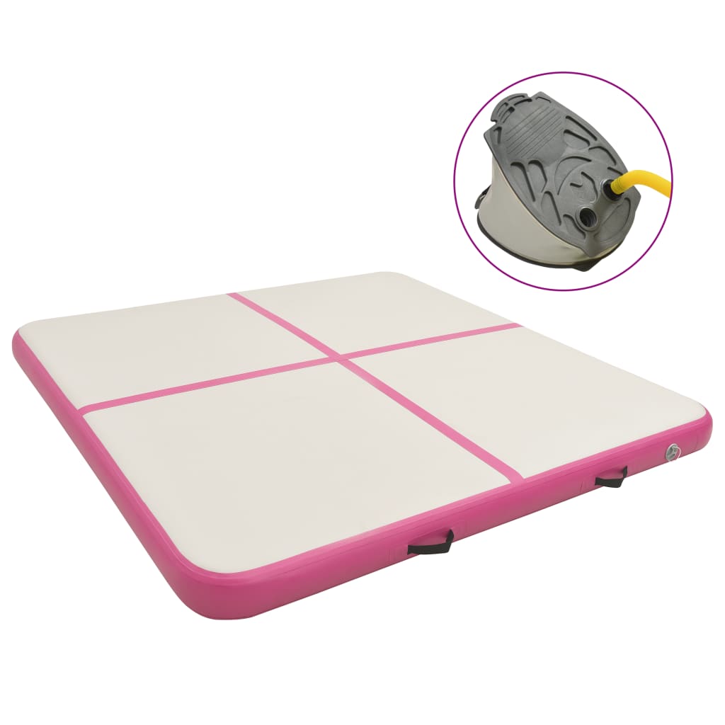 Vidaxl gymnastikkmatte med pumpe oppblåsbar 200x200x15 cm PVC rosa