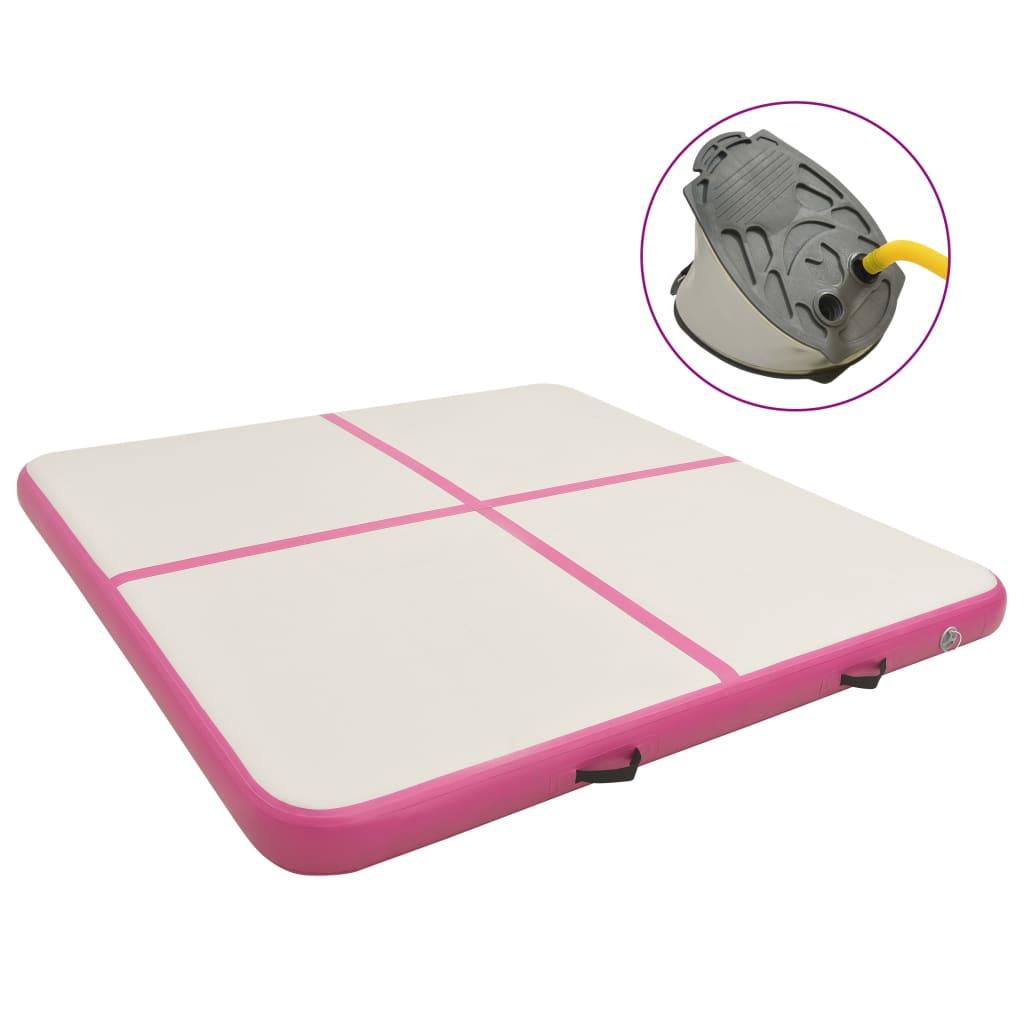 Vidaxl gymnastikkmatte med pumpe oppblåsbar 200x200x20 cm PVC rosa