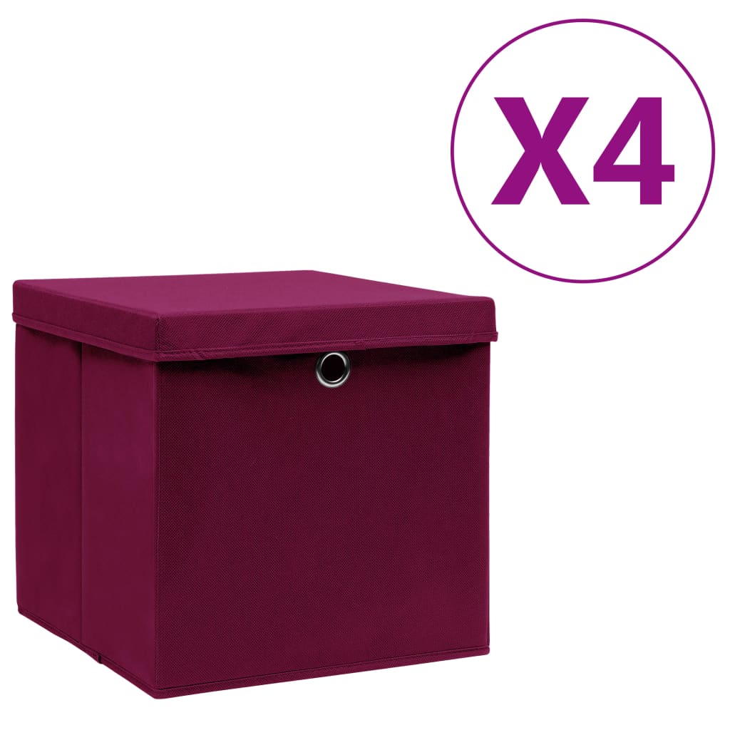 Vidaxx Aufbewahrungsboxen mit Deckel 4 Stück 28x28x28 cm dunkelrot