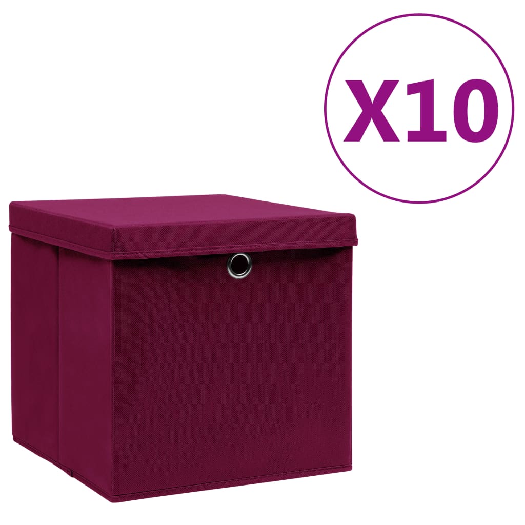 Cajas de almacenamiento de Vidaxl con tapa 10 st 28x28x28 cm rojo oscuro