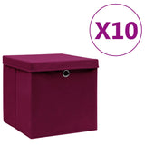 Cajas de almacenamiento de Vidaxl con tapa 10 st 28x28x28 cm rojo oscuro