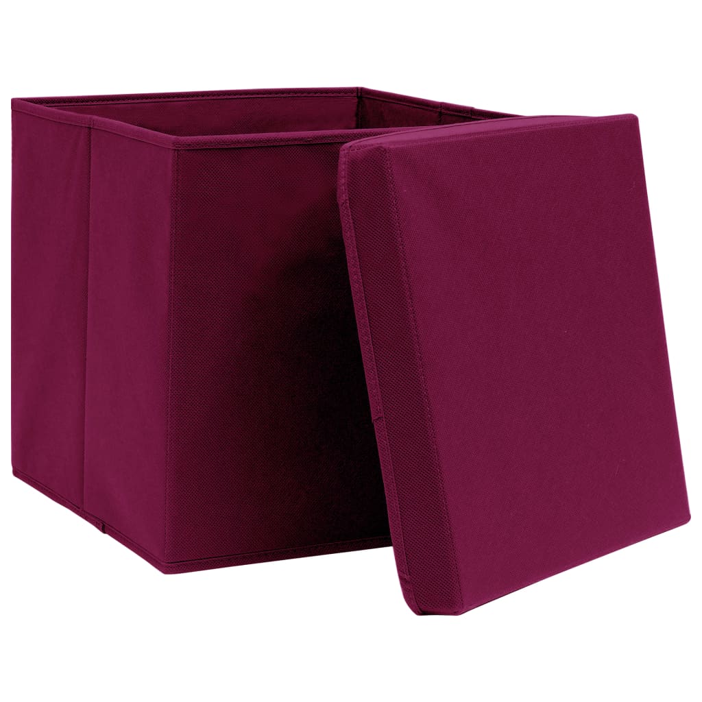 Cajas de almacenamiento de Vidaxl con tapa 10 st 28x28x28 cm rojo oscuro