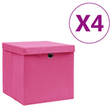 Úložné boxy Vidaxl s víkem 4 ks 28x28x28 cm růžové