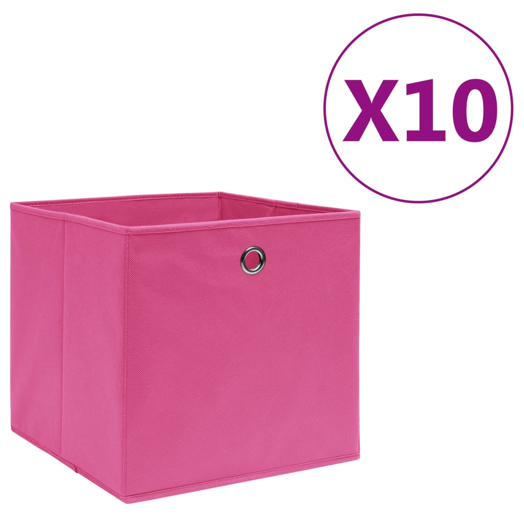 Vidaxl Späicherkëschten 10 st 28x28x28 cm nonwove Stoff rosa