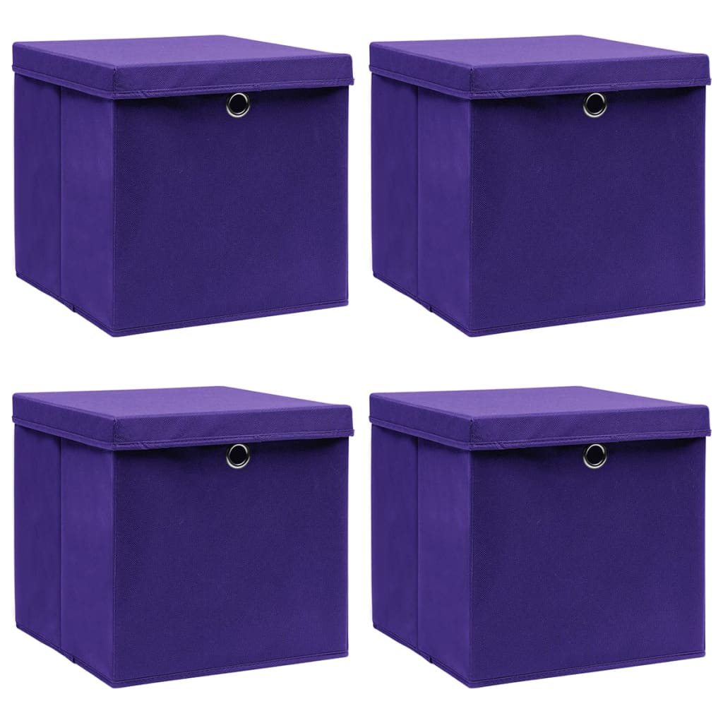 Boîtes de stockage Vidaxl avec couvercle 4 PCS 28x28x28 cm violet