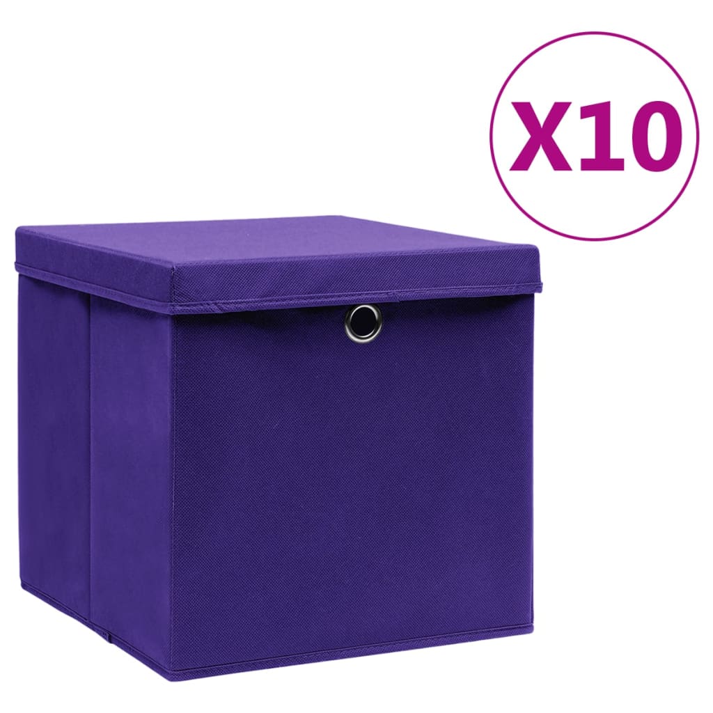 Boîtes de stockage Vidaxl avec couvercle 10 ST 28X28X28 cm violet