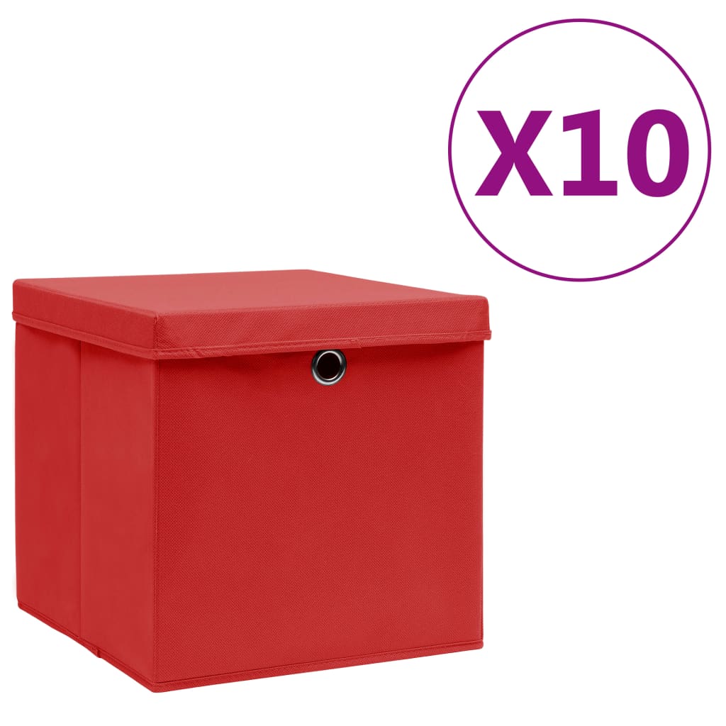 Scatole di archiviazione Vidaxl con coperchio 10 pezzi 28x28x28 cm rosso