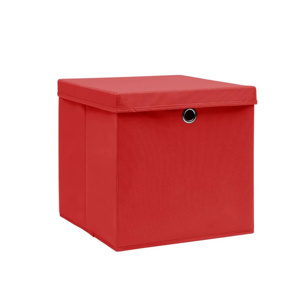 Úložné boxy Vidaxl s víkem 10 ks 28x28x28 cm červená