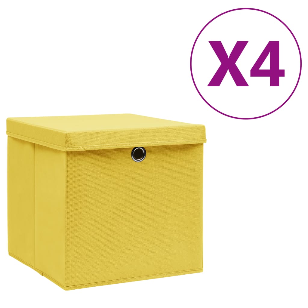 Boîtes de rangement Vidaxl avec couvercle 4 PCS 28x28x28 cm jaune