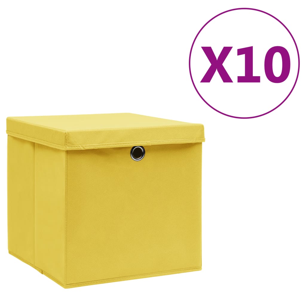 Vidaxl storage boxes with lid 10 st 28x28x28 cm yellow