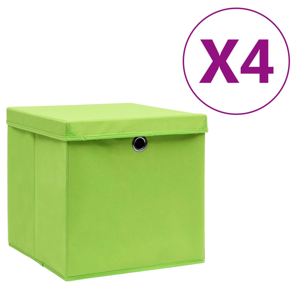 Cajas de almacenamiento de Vidaxl con tapa 4 PCS 28x28x28 cm verde