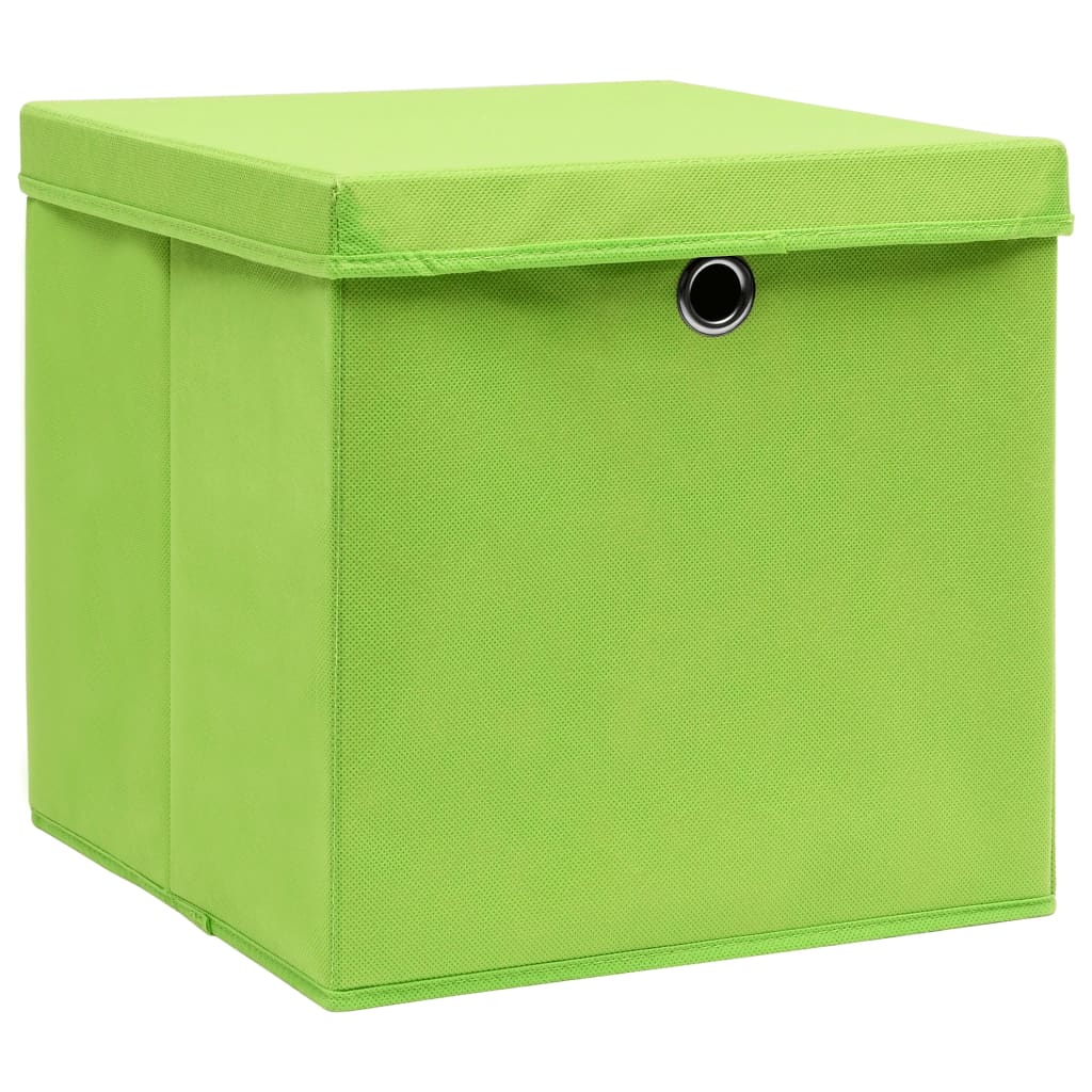 Cajas de almacenamiento de Vidaxl con tapa 4 PCS 28x28x28 cm verde