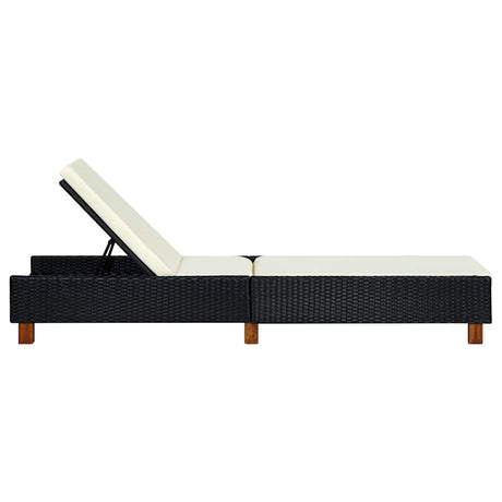 Vidaxl ligbed met kussen poly rattan zwart