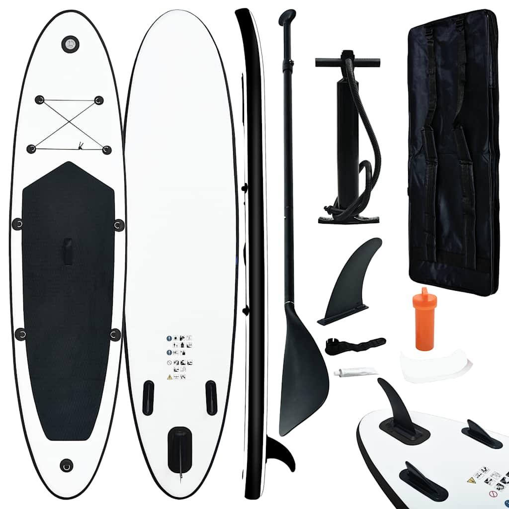 Vidaxl stand up paddleboardset opblaasbaar zwart en wit