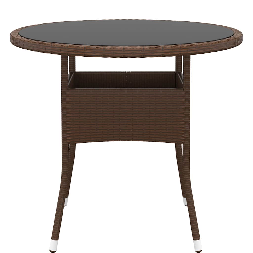 Vidaxl tuintafel ø80x75 cm gehard glas en poly rattan bruin