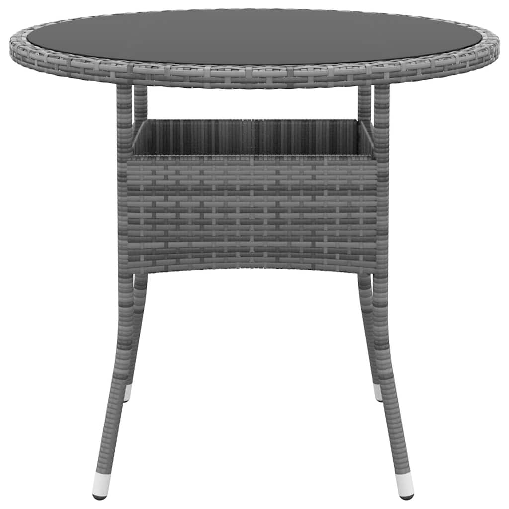 Vidaxl tuintafel ø80x75 cm gehard glas en poly rattan grijs
