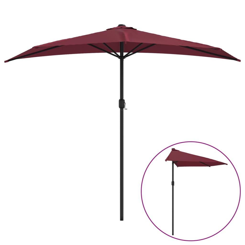 Vidaxl balkonparasol halvt aluminiumstang 270x144x222 cm Bordeaux rød